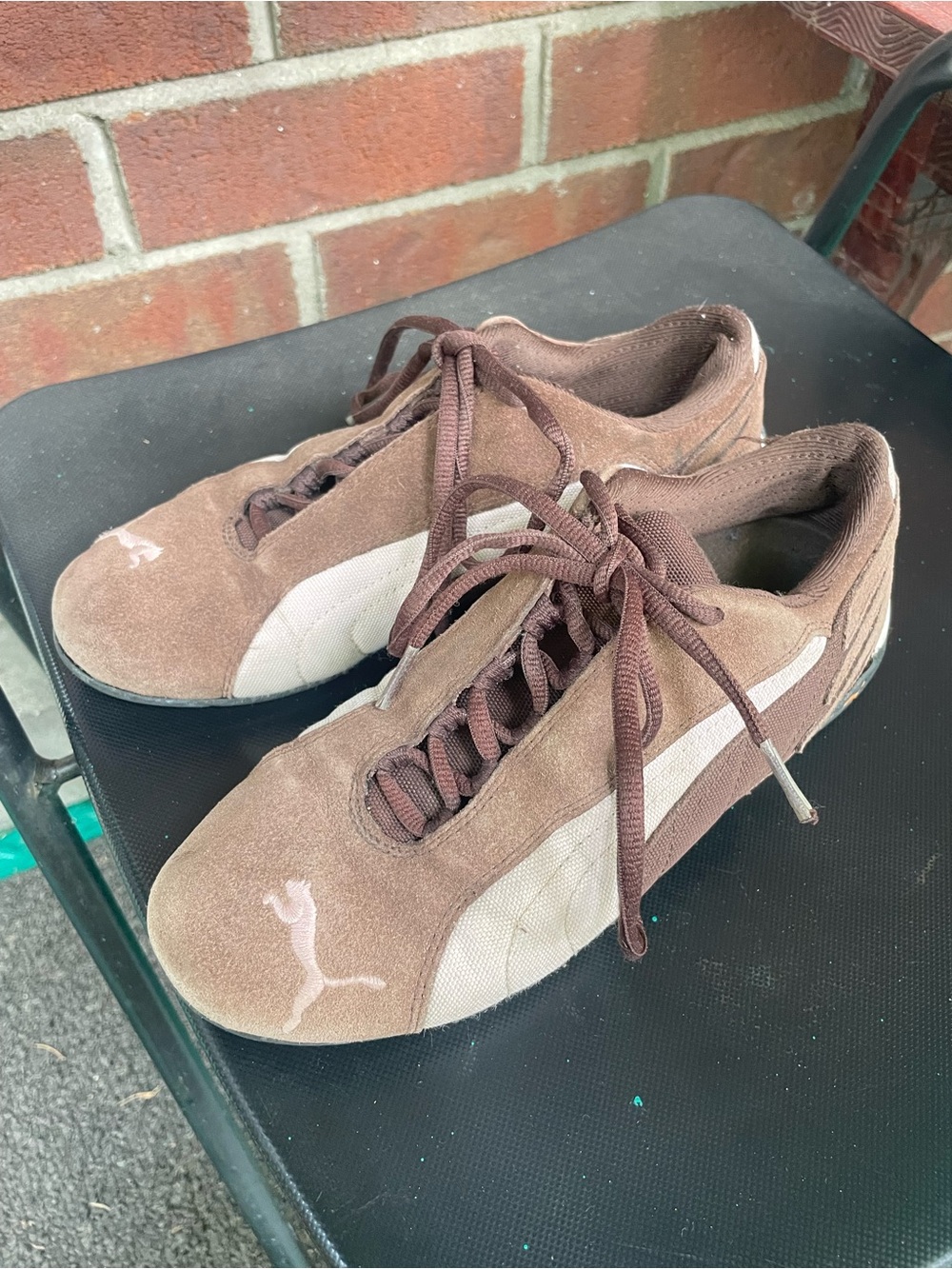 Puma Brown Suede Sneakers with Cream Stripe